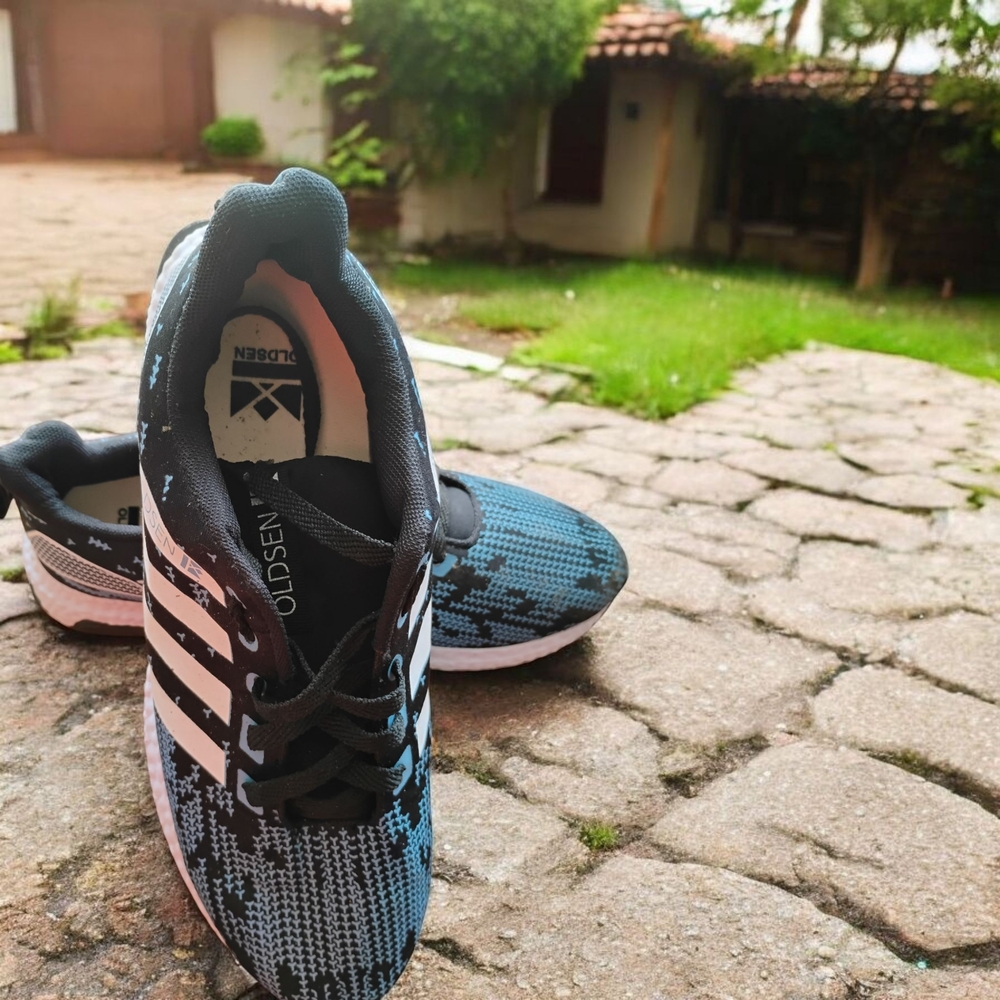 Blue and Black Sneakers with Breathable Mesh and Supportive Heel